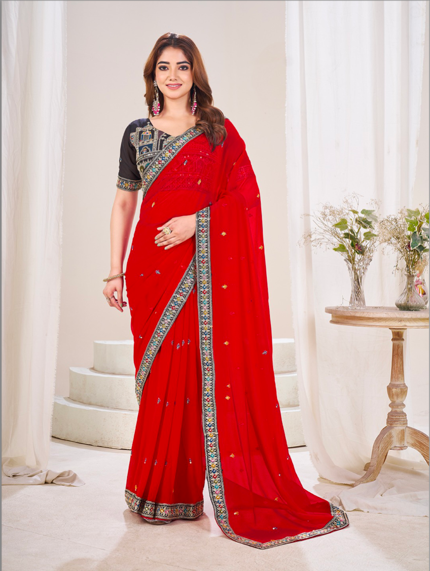 Matrut | Shubh Red-Black Saree