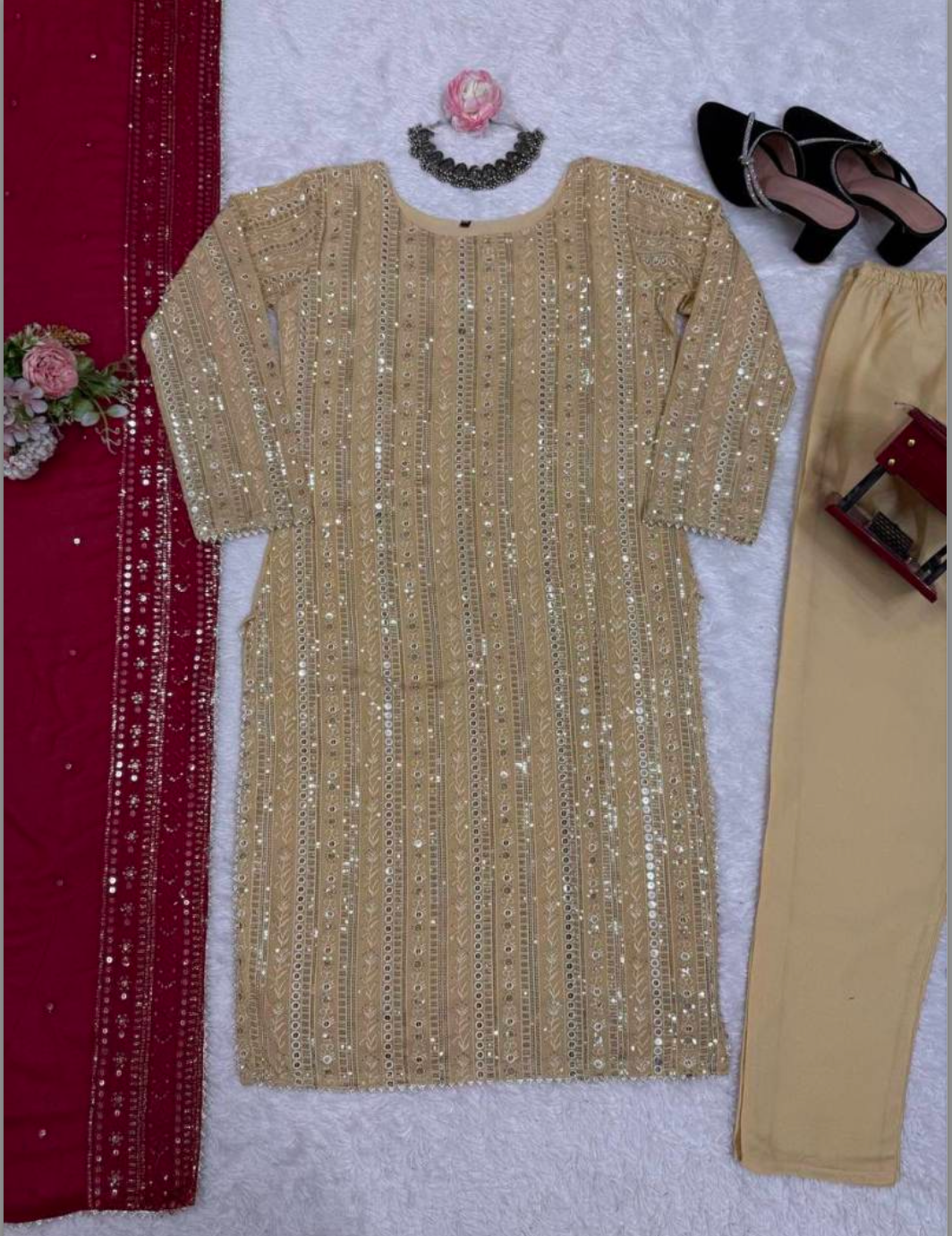 Matrut | Glory Beige-Red Straight Suit