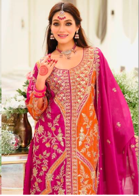 Matrut | Vihara Pink-Orange Straight Suit