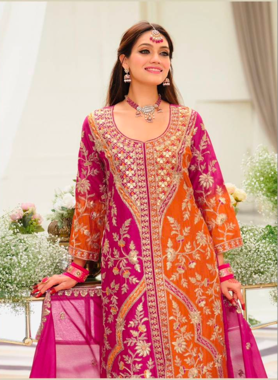 Matrut | Vihara Pink-Orange Straight Suit