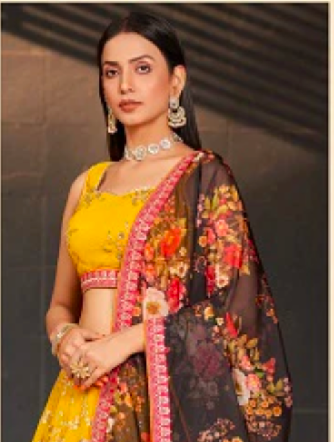 Matrut | Golden Palm Yellow Lehenga