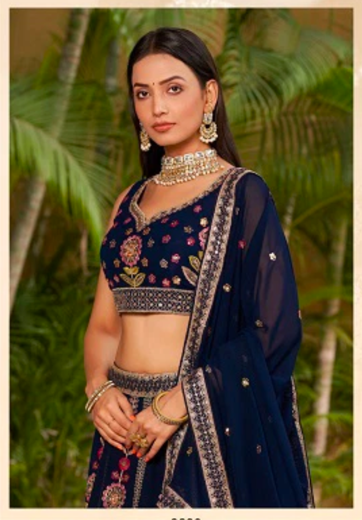 Matrut | Golden Palm Navy Blue Lehenga