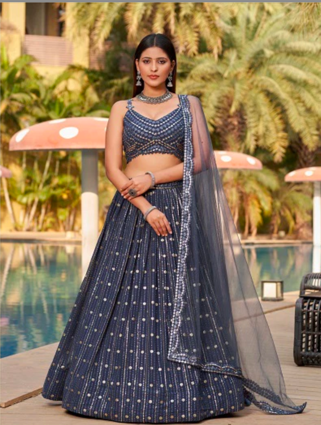 Matrut | Golden Palm Grey Lehenga