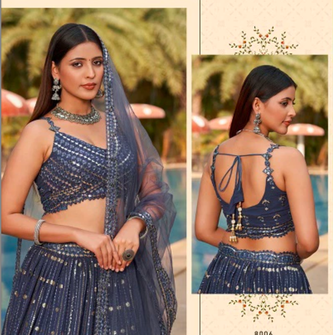 Matrut | Golden Palm Grey Lehenga