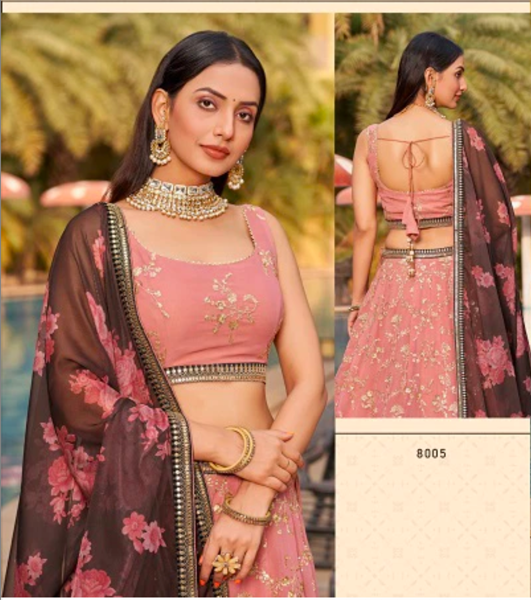 Matrut | Golden Palm Pink-Brown Lehenga