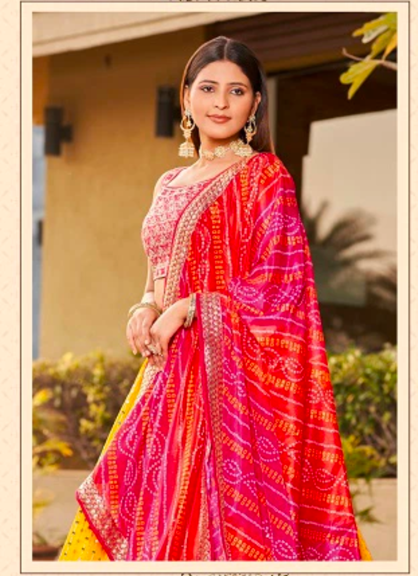 Matrut | Golden Palm Yellow-Pink Lehenga