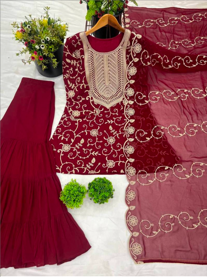 Matrut  | Sabar Maroon Palazzo Suit
