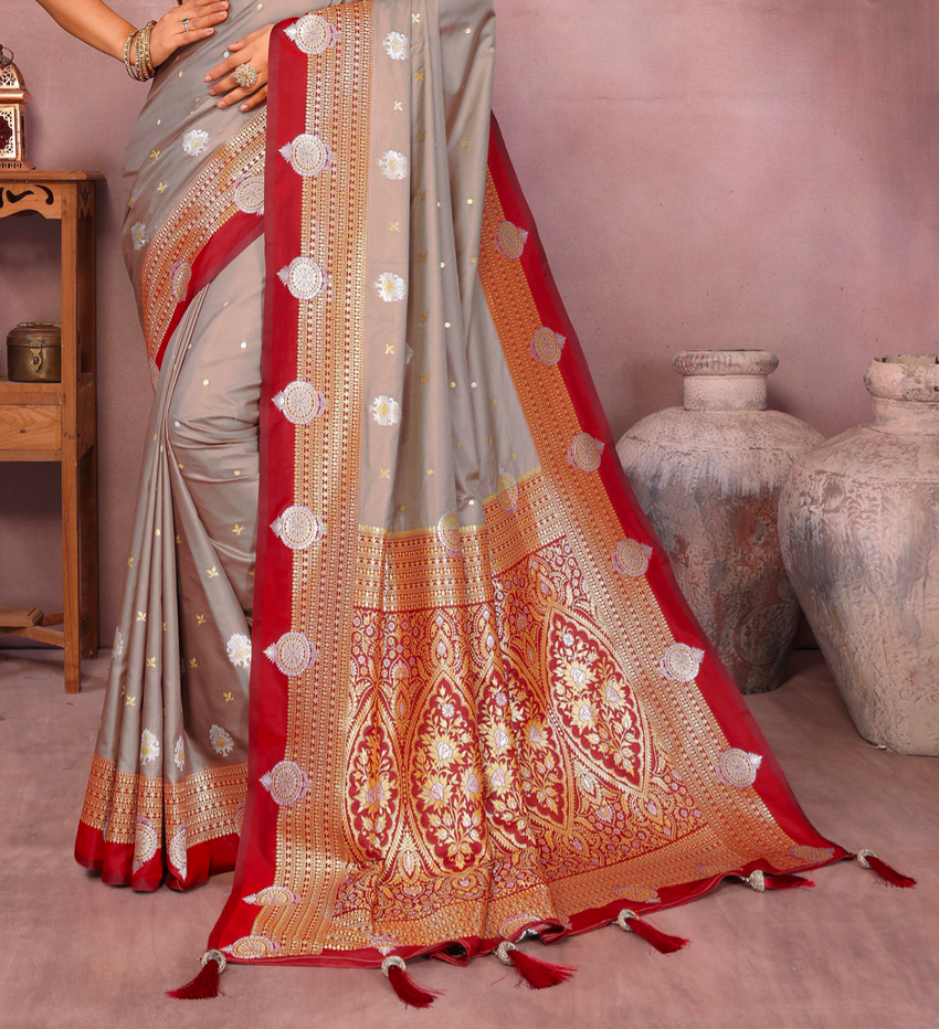 Matrut | Sanmati Taupe-Red Silk Saree