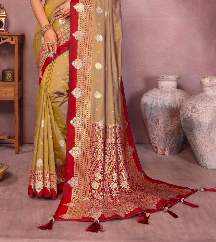 Matrut | Sanmati Golden-Red Silk Saree