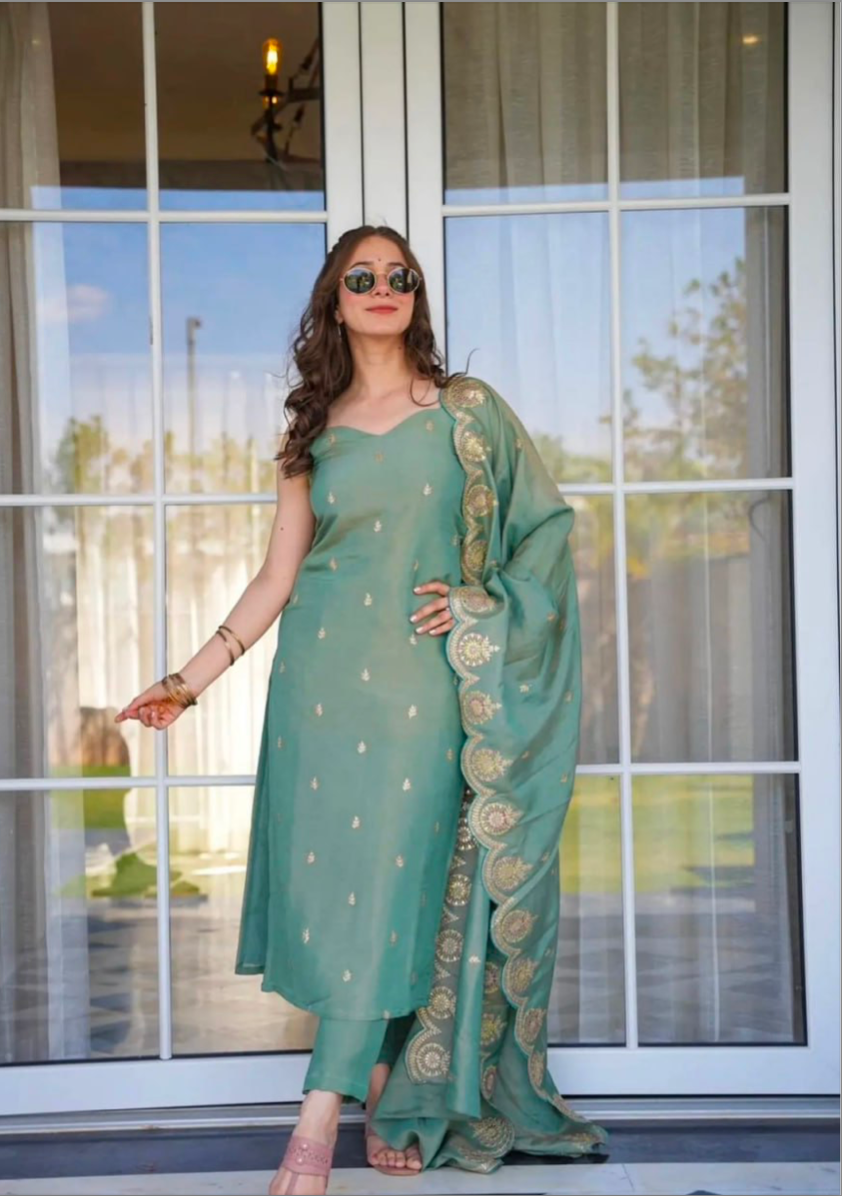 Matrut | Albeli Mint Green Straight Suit