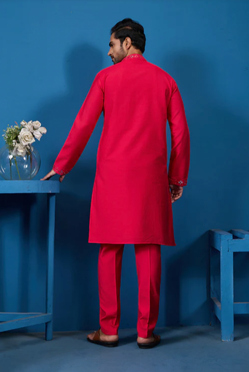 Shubh Red Mirror Kurta Set