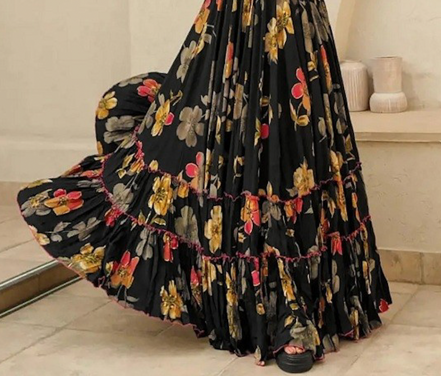 Matrut | Lemon Bloom Black A-line Dress