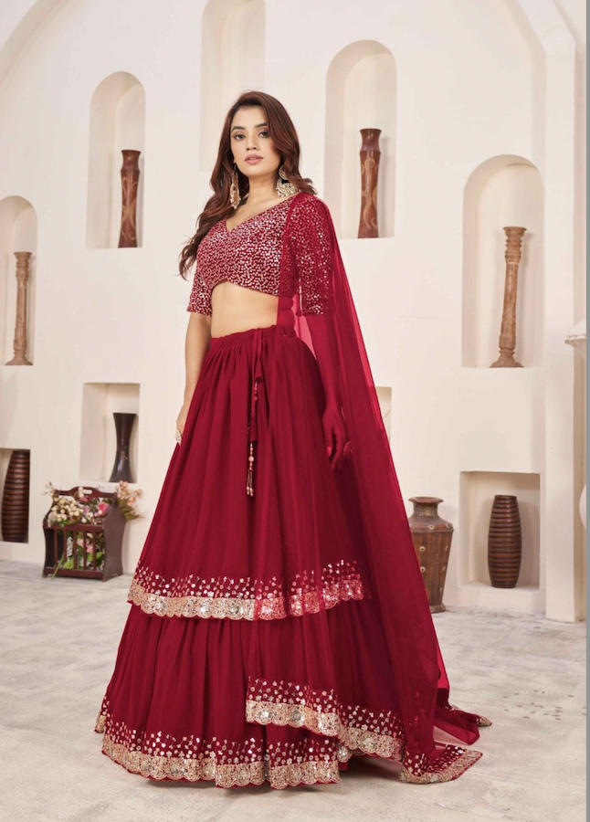 Matrut | Sunehri Cherry Red Lehenga Set