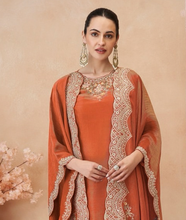 Matrut | Kalash Orange Cape Straight Suit