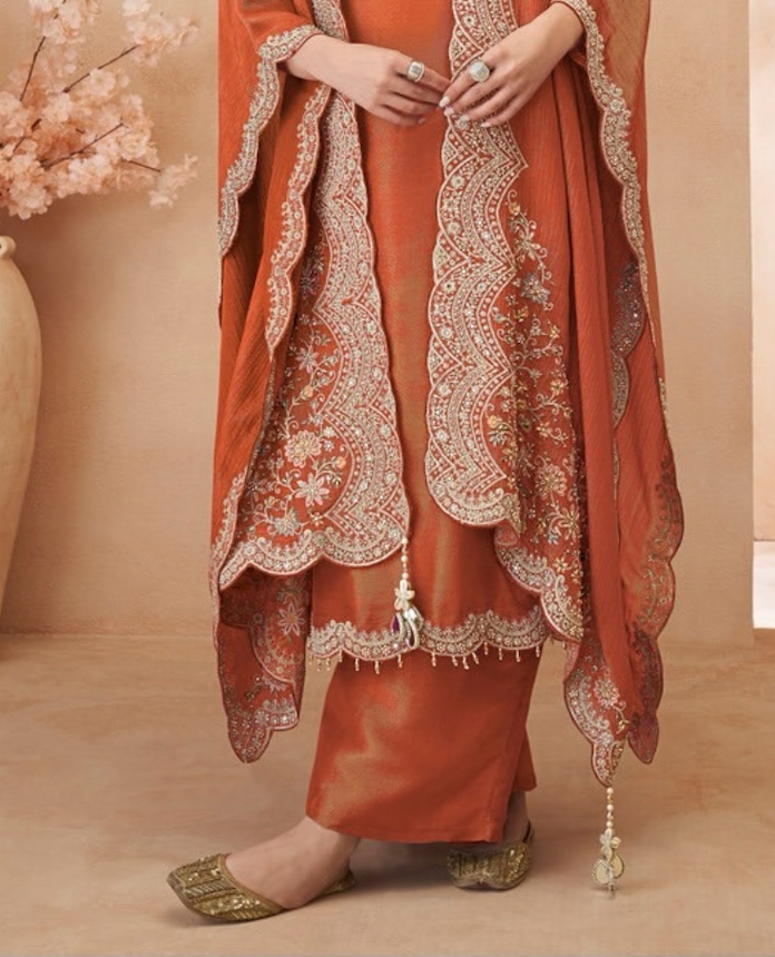 Matrut | Kalash Orange Cape Straight Suit