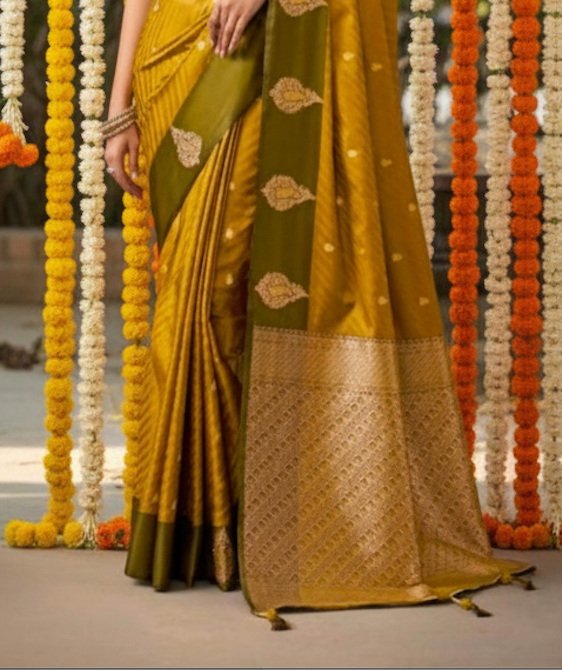 Matrut | Kalki Mustard-Green Saree
