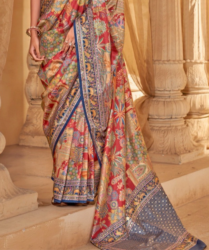 Saanj Red PV Silk Saree