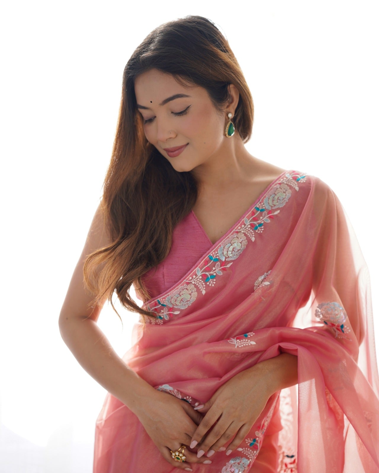 Matrut | Lush Cascade Light Pink Saree