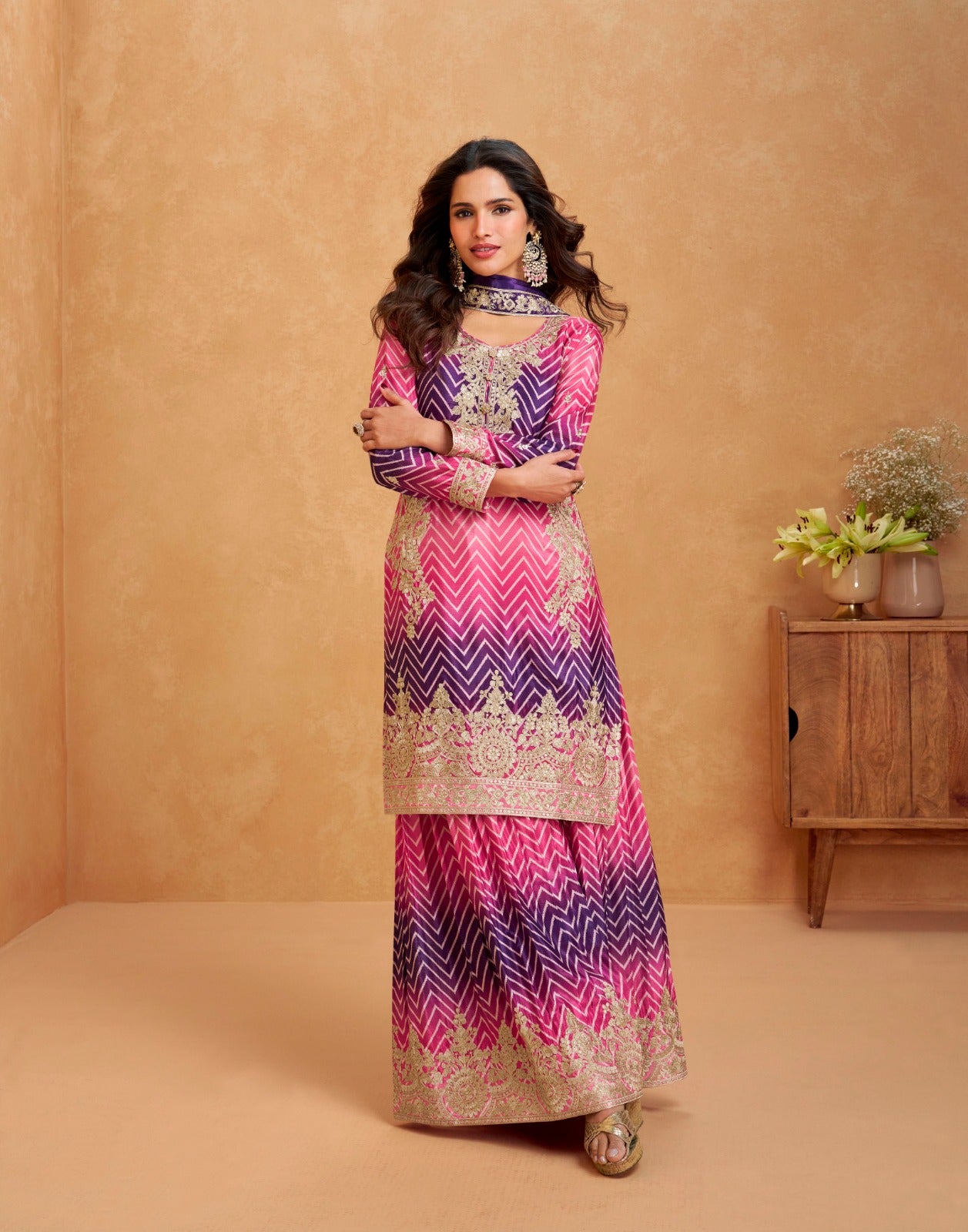 Matrut | Prismatic Elegance Pink Sharara Suit
