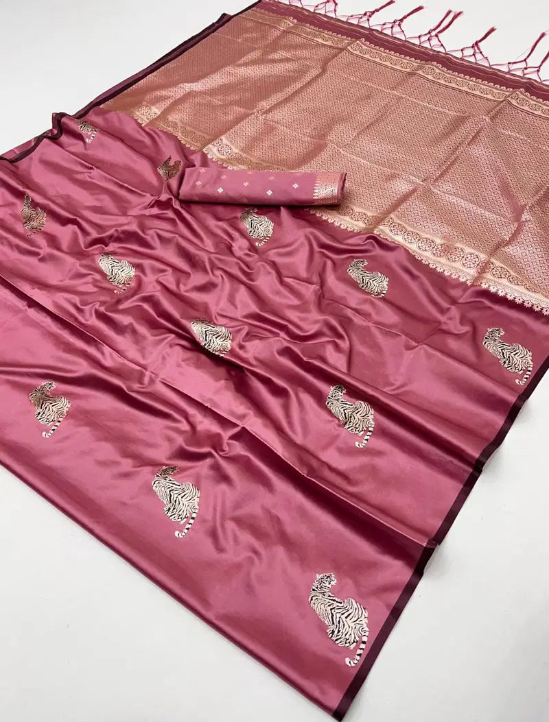 Tigress Pink Satin Silk Saree