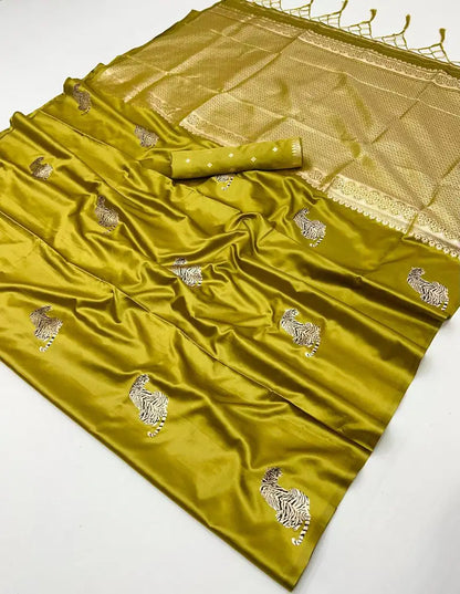 Tigress Mustard Satin Silk Saree