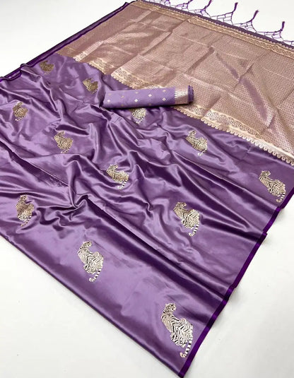 Tigress Purple Satin Silk Saree