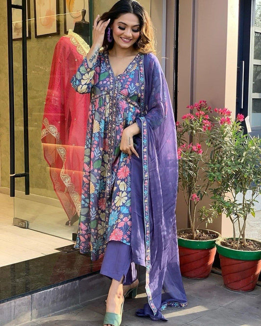 Matrut  | Krupa Purple Floral Anarkali Suit