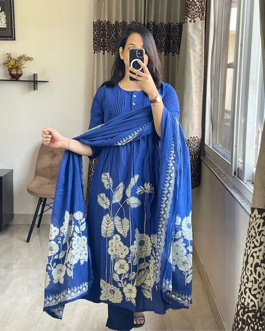 Matrut  | Floral Joy Royal Blue Anarkali Suit
