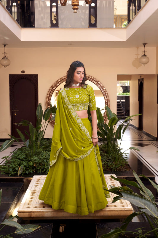 Matrut |  Khoobsoorat Parrot Green Lehenga