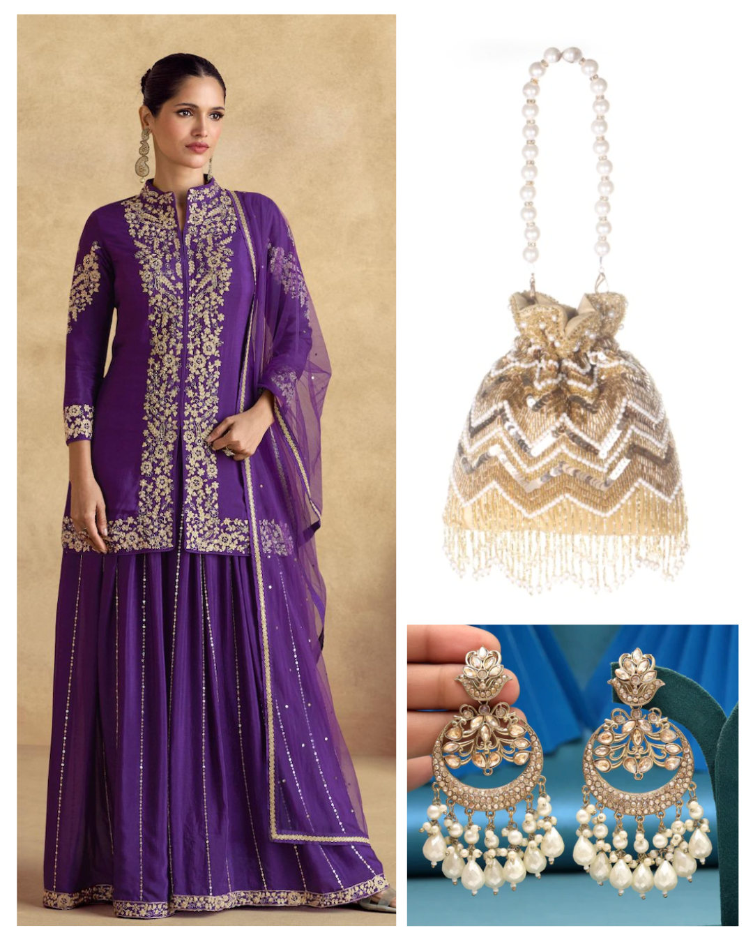 On rent - Matrut  | Blanc Aura Purple Sharara Suit