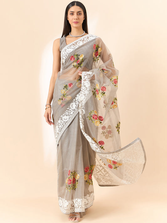Matrut | Eira Floral Grey Saree