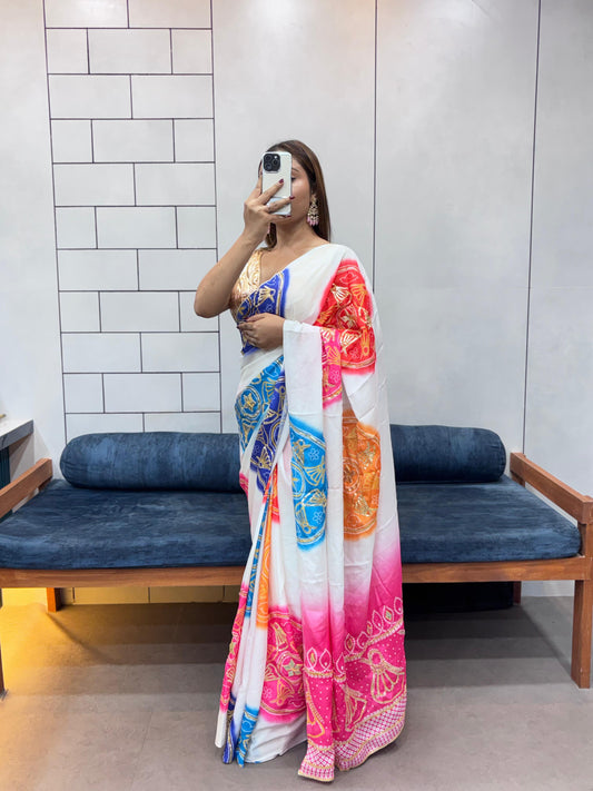 Matrut | Kia White Bandhej Saree