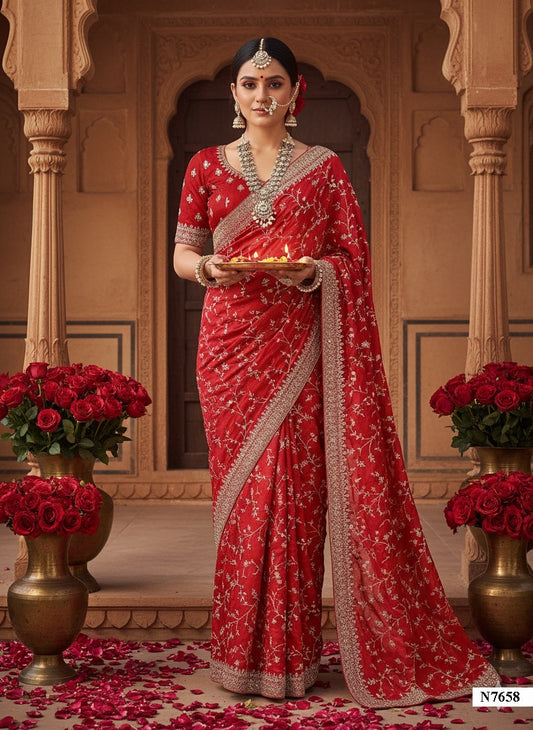Matrut | Karwa Chauth Edit Red Saree - 009