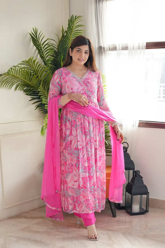 Matrut  | Floral Joy Blush Pink Anarkali Suit