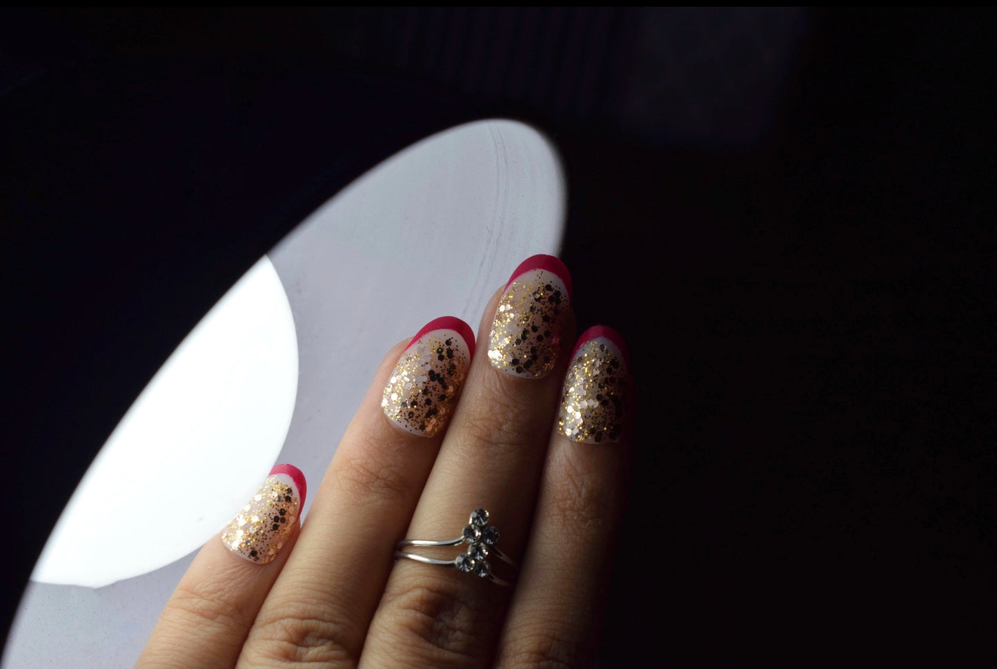 Pink Tinsel French Nails