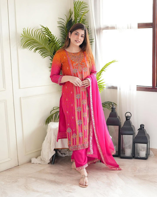 Matrut  | Floral Joy Hot Pink Straight Suit