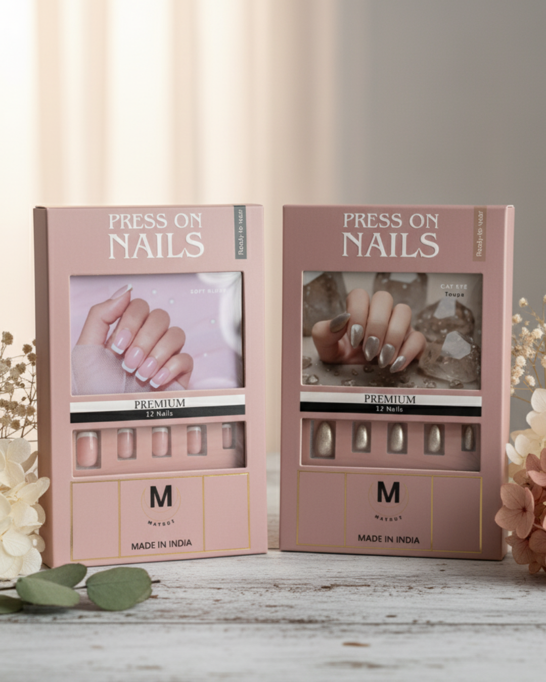 Matrut | [SOFT BLUSH & CAT EYE] - Ready-To-Wear Nails Combo Set