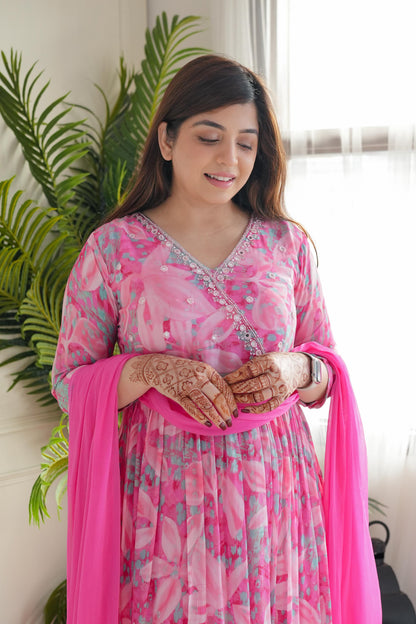 Matrut  | Floral Joy Blush Pink Anarkali Suit