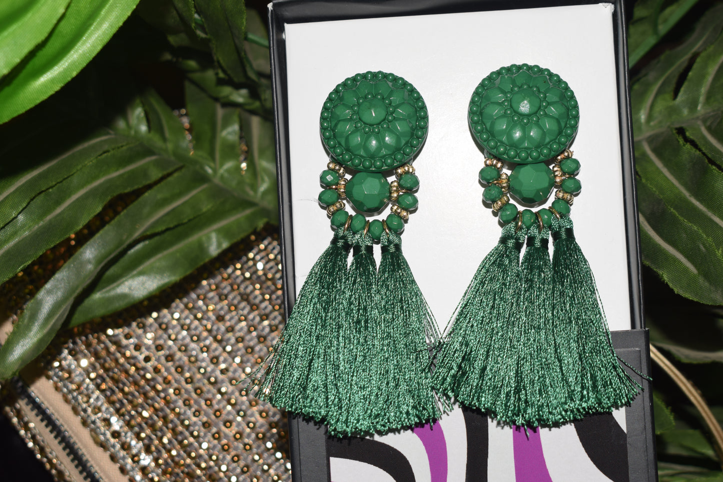 Boho Long Green Earrings