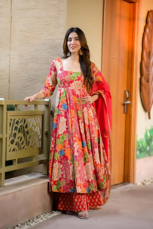 Matrut | Sthir Orange Multicolor Anarkali Suit