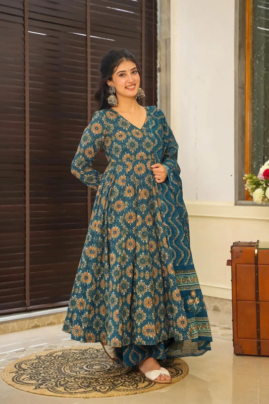 Matrut | Sthir Teal Blue Anarkali Suit