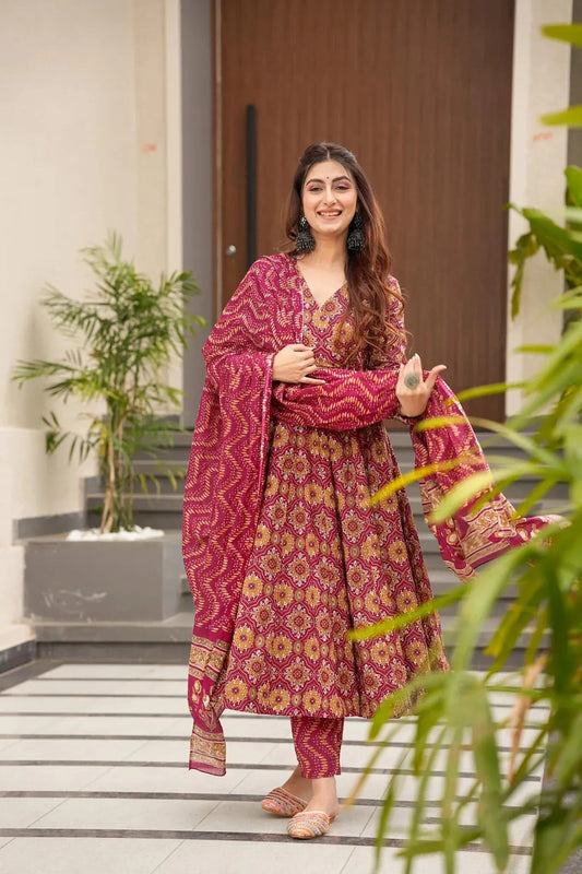 Matrut | Sthir Maroon Anarkali Suit