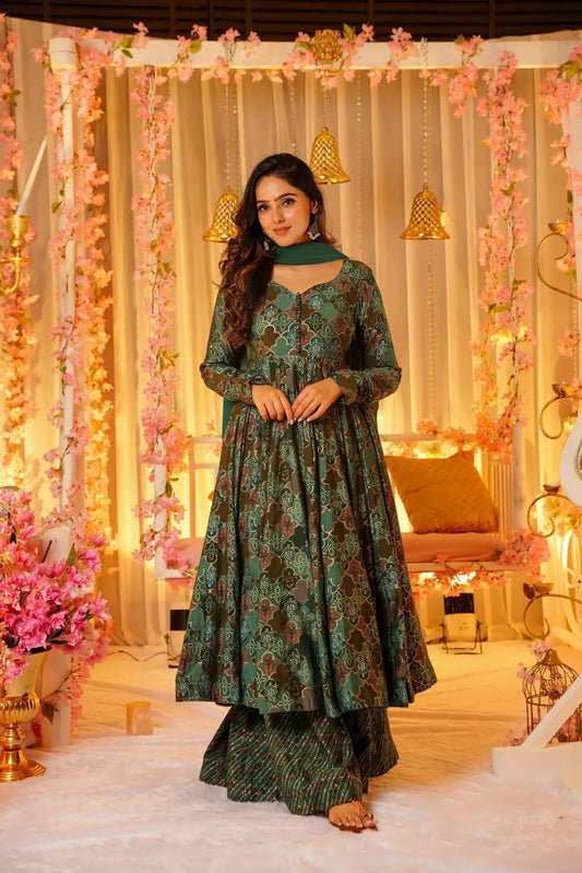 Matrut | Pehchan Bottle Green Anarkali Suit