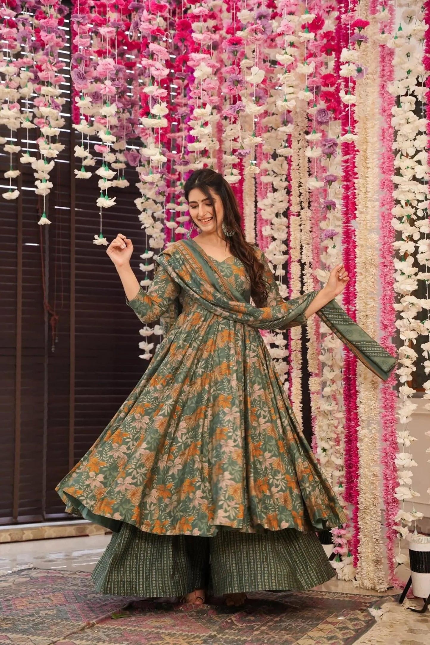 Matrut | Pehchan Mehendi Green Anarkali Suit
