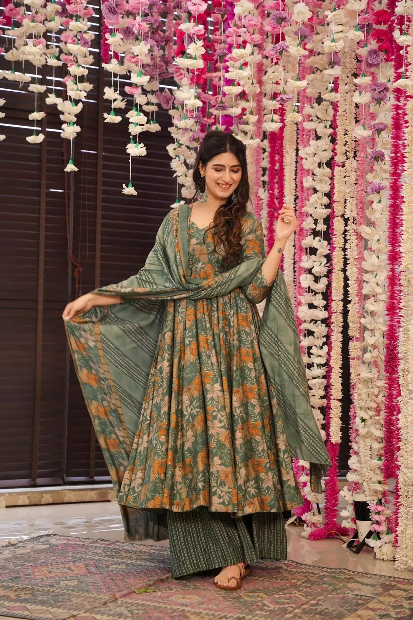 Matrut | Pehchan Mehendi Green Anarkali Suit