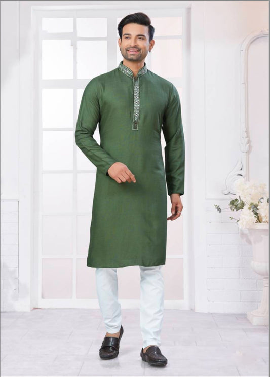 Matrut | Gallant Mehendi Green Kurta Set