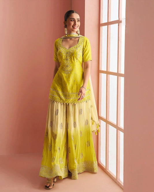 Matrut  | Barkha Fluorescent Yellow Palazzo Suit