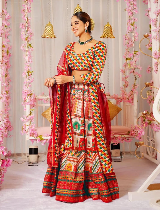 Matrut | Sacred Red Multicolor Lehenga