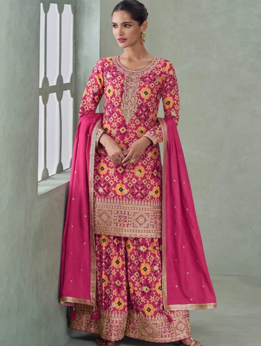 Matrut  | Mahira Pink Multicolor Palazzo Suit