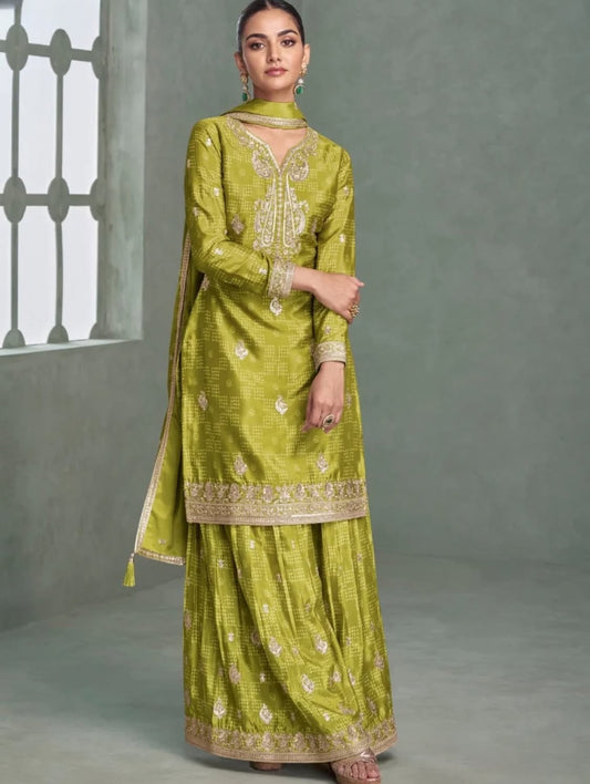 Matrut  | Mahira Lime Green Palazzo Suit